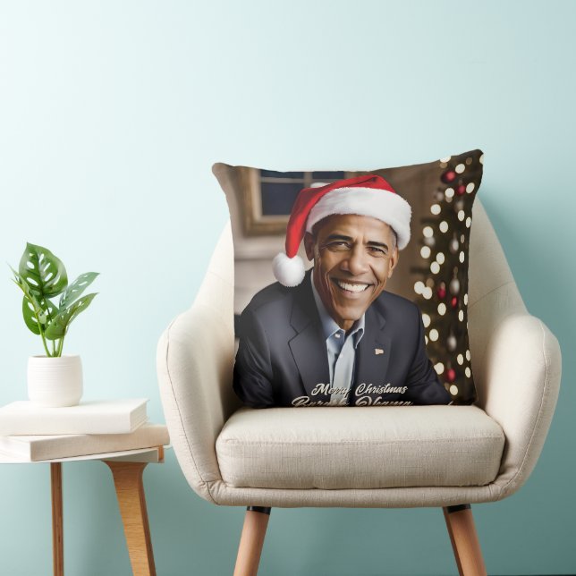 Coussin Barack Obama à Noël à Santa Hat (Chaise)