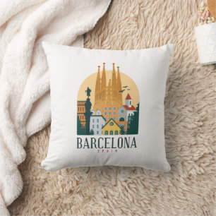 Coussin Barcelona Espagne Skyline Vintage