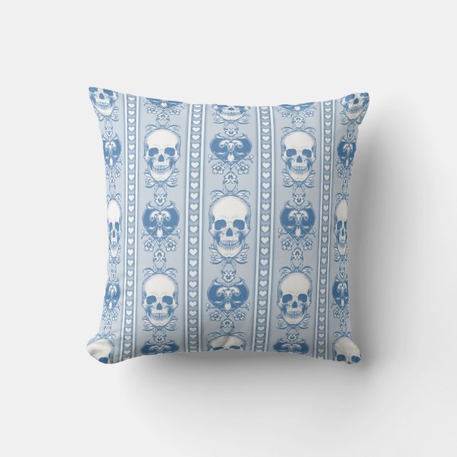 Coussin Baroque Crâne Motif bleu (Recto)