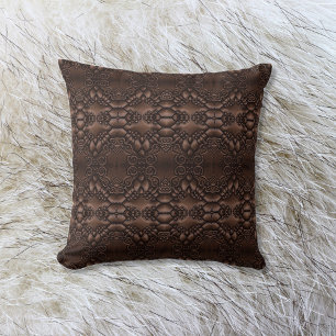 Coussin Baroque Faux Cuir Brown Motif Fleece Blanche