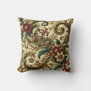 Coussin Baroque motif floral avec or, rouge, vert A
