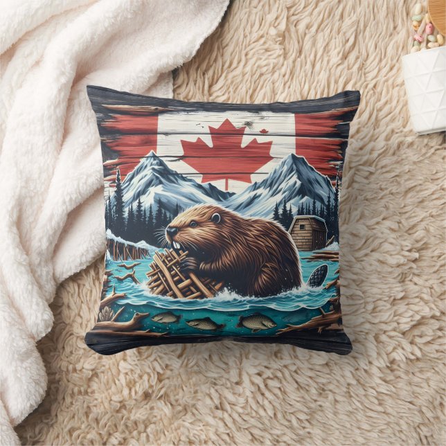 Coussin Barrage de l'édifice Beaver dans la nature sauvage (Couverture)