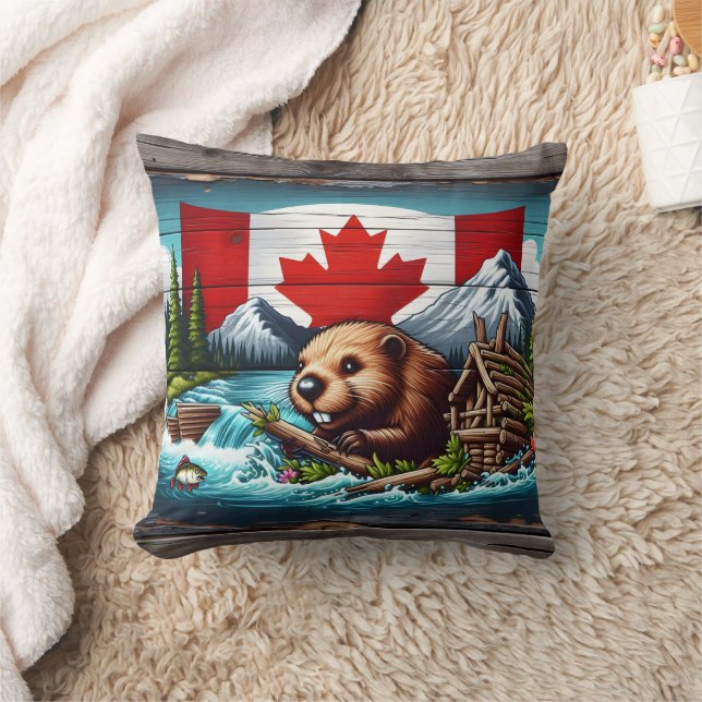 Coussin Barrage de l'édifice Beaver près du drapeau canadi (Couverture)