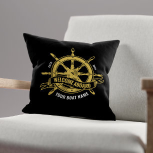 Coussin Barre de Navire Nautique Bienvenue à Bord Noir & O