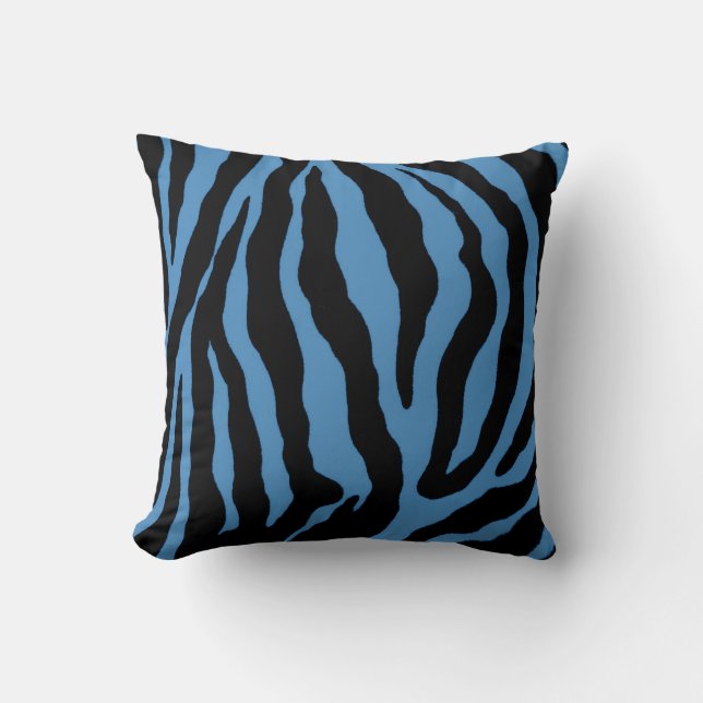Coussin barré par copie bleue de zèbre et noire (Recto)