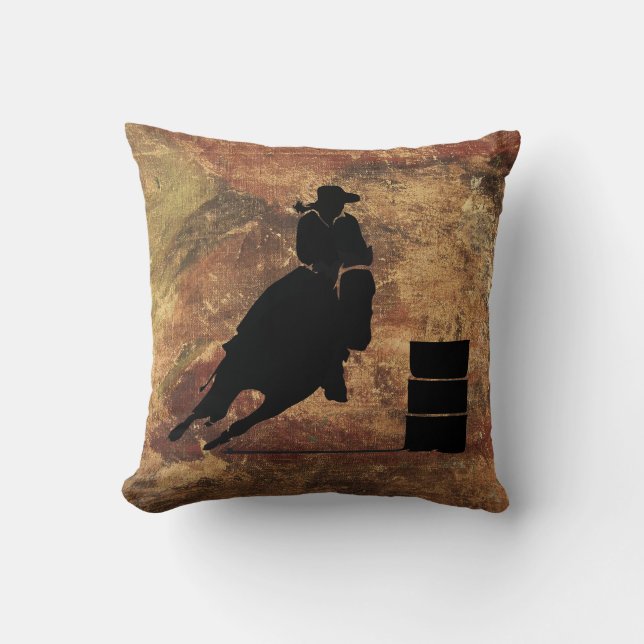 Coussin Barrel Racing Girl Silhouette on a Grunge Texture (Recto)