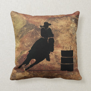 Coussin Barrel Racing Girl Silhouette on a Grunge Texture