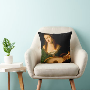 Coussin Bartolomeo Veneto Lady Jouer Lute Portrait Art