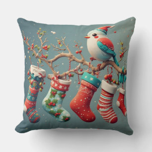 Coussin Bas de Noël festifs accrochés avec du houx