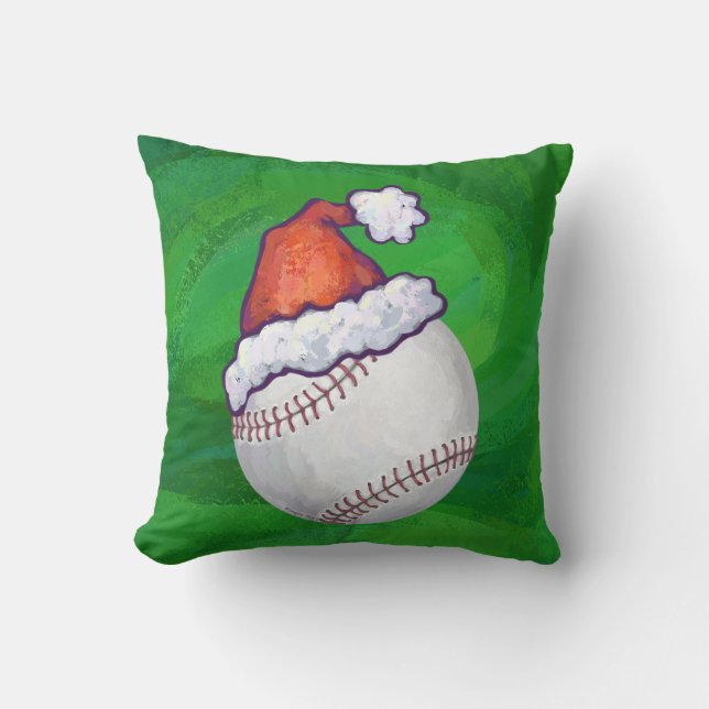 Coussin Baseball à Santa Hat sur Green (Recto)