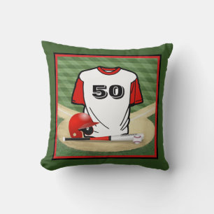 Coussin Baseball Field Red Jersey Numéro personnalisé