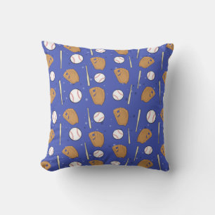 Coussin Baseball - Gants, Balles et Batte sur Fond Bleu
