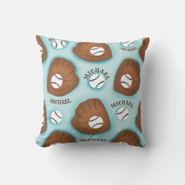 Coussin Baseball Glove Ball & Boy Nom Motif Sport Thème (Recto)
