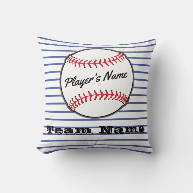 Coussin Baseball sur Bleu Bande Nom Sports Garçons Salle T (Recto)
