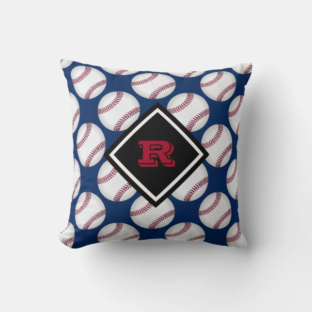 Coussin Baseballs Sport Nom du Motif Rouge Blanc Bleu (Recto)