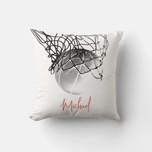 Coussin Basket-ball noir et blanc & Net Votre nom (Recto)
