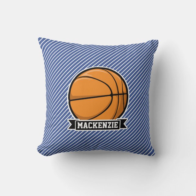 Coussin Basket-ball sur bandes bleues et blanches (Recto)
