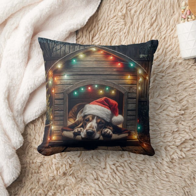 Coussin Basset de Noël en serre (Couverture)