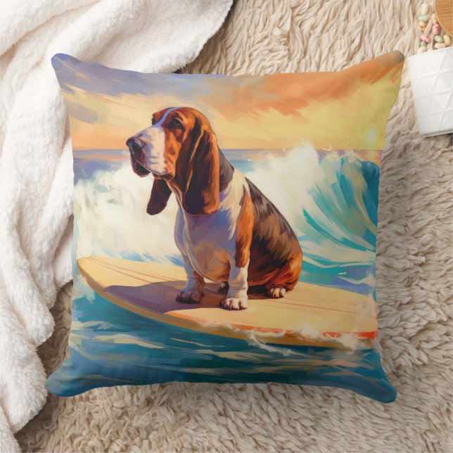 Coussin Basset Hound Beach Surf Peinture (Couverture)