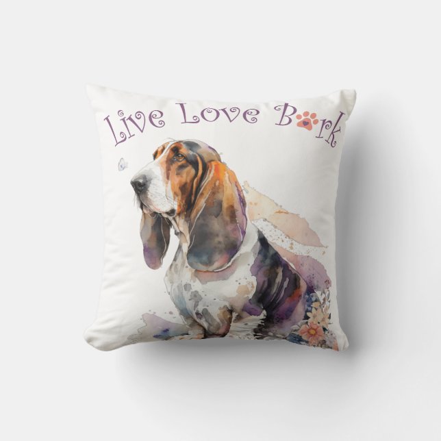 Coussin Basset Hound Chien Maman Floral (Recto)