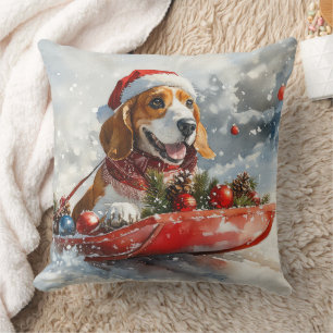 Coussin Basset Hound Dog in Sledge Let it Neige Noël