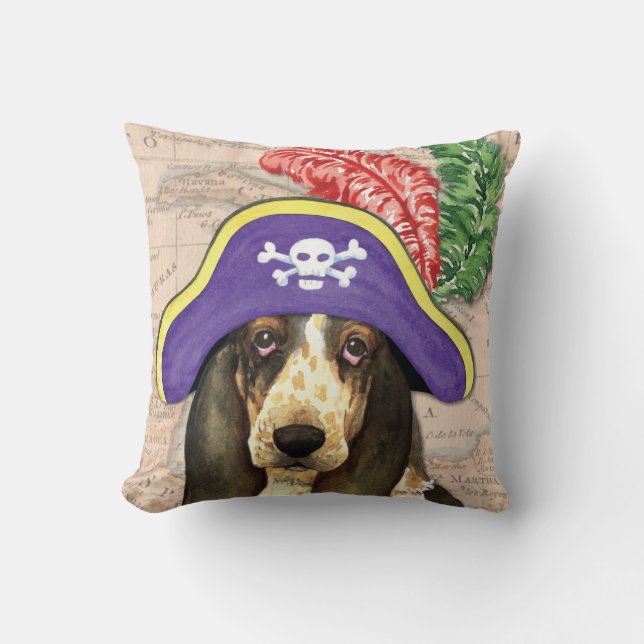 Coussin Basset Hound Pirate (Recto)