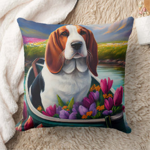 Coussin Basset Hound sur une pagaie : Une aventure panoram