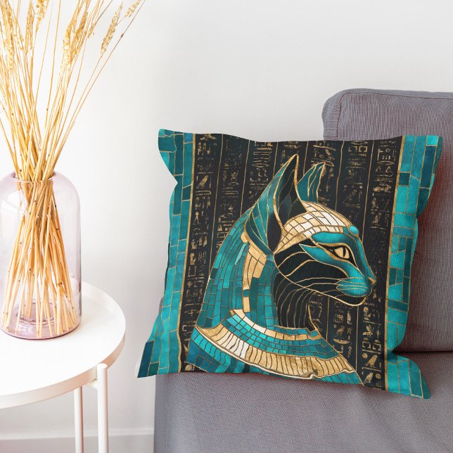 Coussin Bastet, déesse chatte égyptienne - Art mosaïque (Créateur téléchargé)