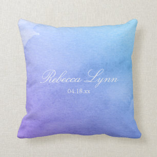 Coussin Bat mitzvah pourpre et turquoise d'aquarelle
