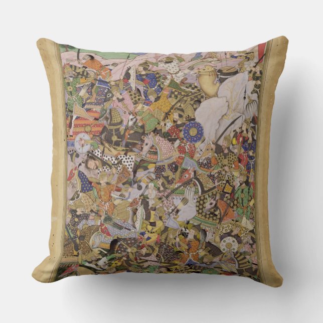 Coussin Bataille de Bundi, de l'Akbarnama, c.1590 (gouac (Recto)