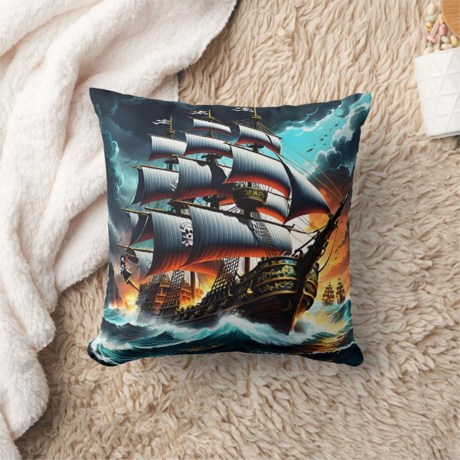Coussin Bateau À Pirate Dramatique Naviguant Dans Les Eaux (Couverture)