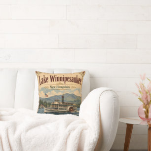 Coussin Bateau à vapeur vintage du lac Winnipesaukee New H