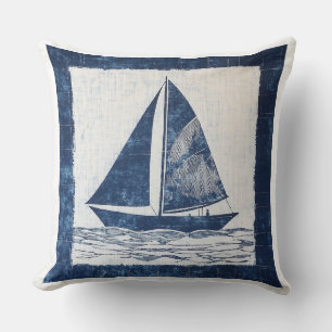 Coussin Bateau à voile bleu et blanc Lancer l'oreiller