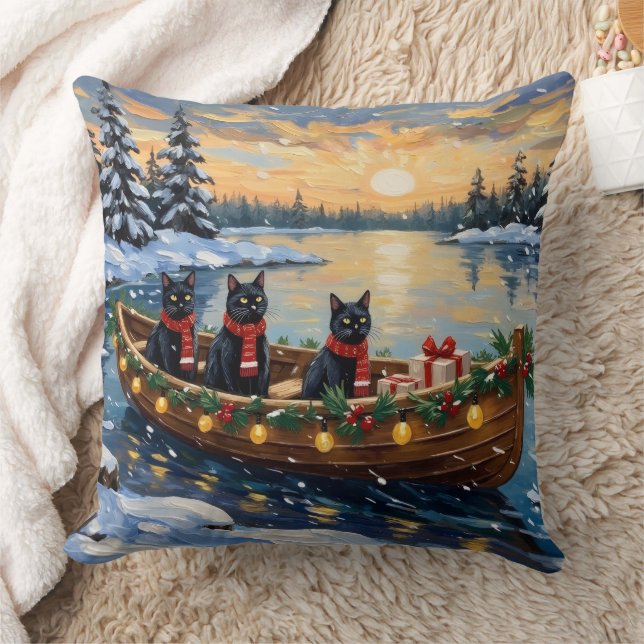 Coussin Bateau de Noël pour chat noir pour les fêtes (Couverture)