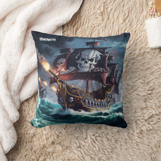 Coussin Bateau majestueux de pirates bataillant les mers t (Couverture)