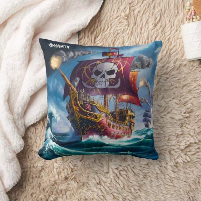 Coussin Bateau Pirate Battant Des Vagues Pendant La Tempêt (Couverture)