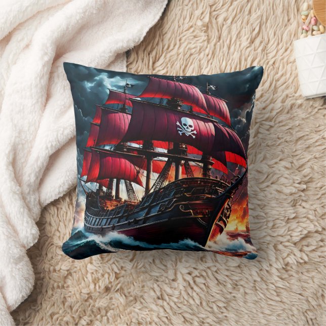 Coussin Bateau pirate naviguant à travers les mers orageus (Couverture)