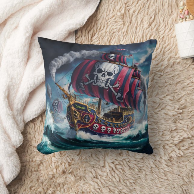 Coussin Bateau pirate naviguant Mer Brute à Dusk (Couverture)