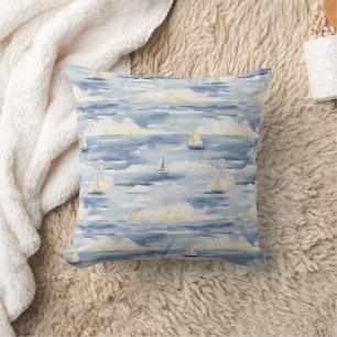 Coussin Bateaux à voile de rêve Motif d'aquarelle océaniqu