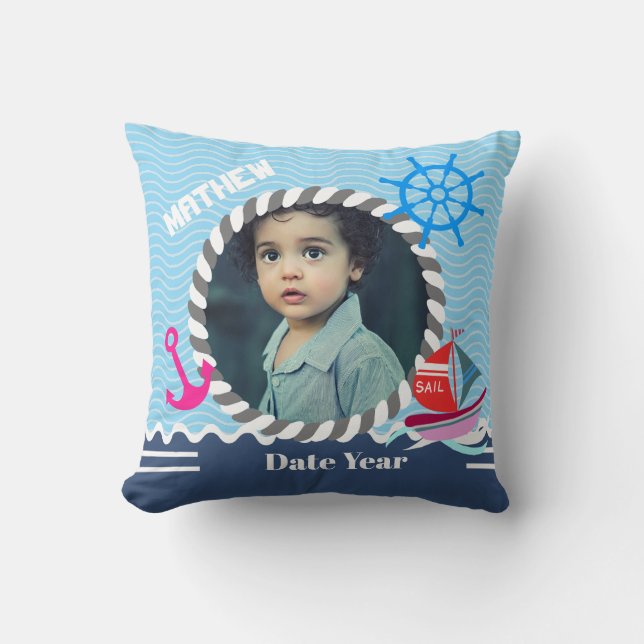 Coussin Bateaux amusants Blue Navy Photo Jeu d'oreiller (Recto)