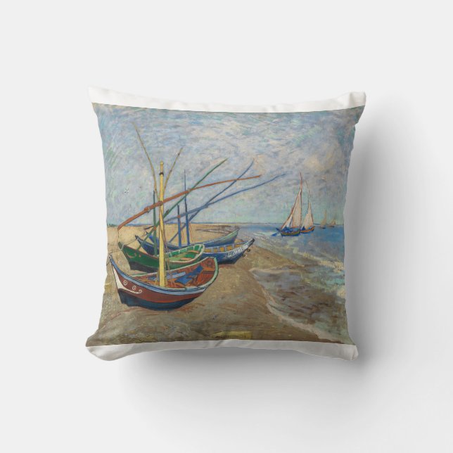 Coussin Bateaux de pêche sur la plage à Saintes Maries 188 (Recto)