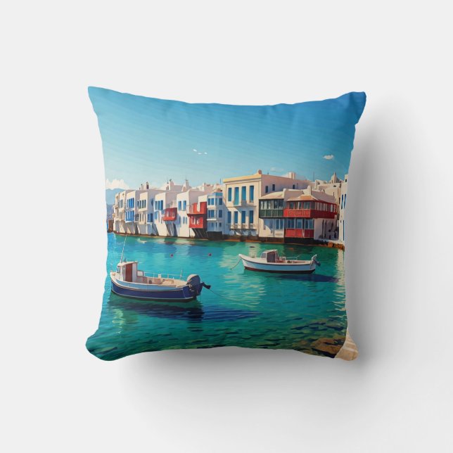 Coussin Bateaux des îles grecques de Mykonos (Recto)