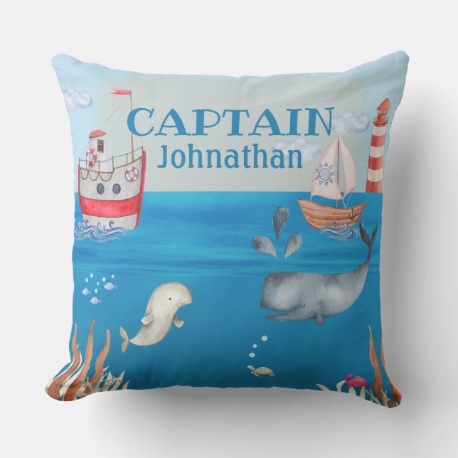 Coussin Bateaux et sous la mer Cute Thème nautique (Recto)