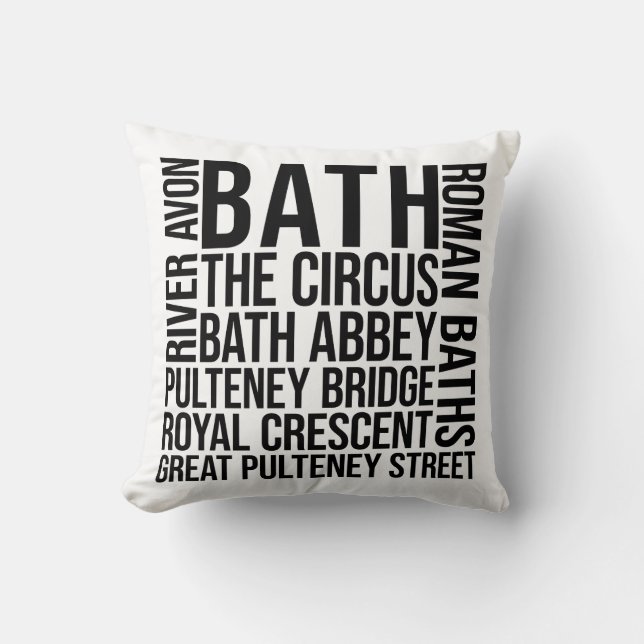 Coussin Bath, UK Landmarks Typography - Angleterre Word Ar (Recto)