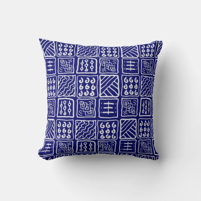 Coussin Batik Bleu Abstrait (Recto)
