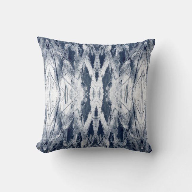 Coussin Batik Ikat Grunge Bleu Distressé (Recto)