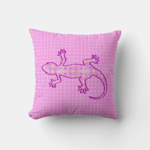 Coussin Batik tribal Gecko - orchidée et coquille rose