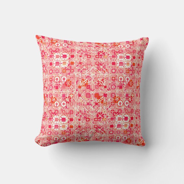 Coussin Batik tribal - rose de corail, orange et crème de (Recto)