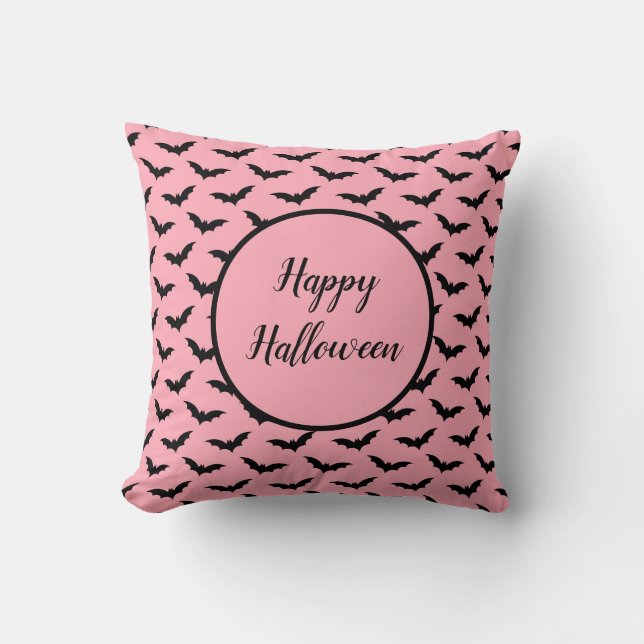 Coussin Bats d'Halloween rose (Recto)