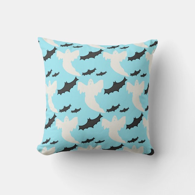 Coussin Bats Fantômes Bleus Léger Halloween Jeu d'oreiller (Recto)